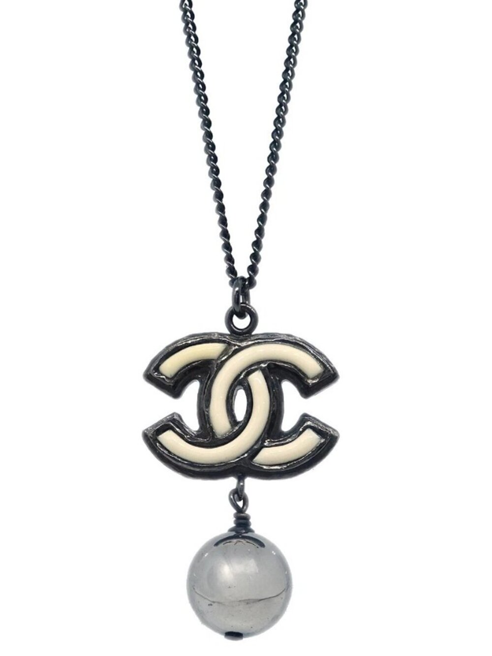 Chanel Chain Necklace Silver Black B13B 133913